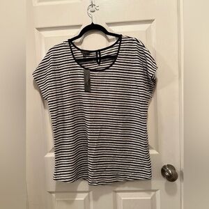 New Talbots Sequins Striped Shirt navy blue & white XL 70% linen 30% polyester